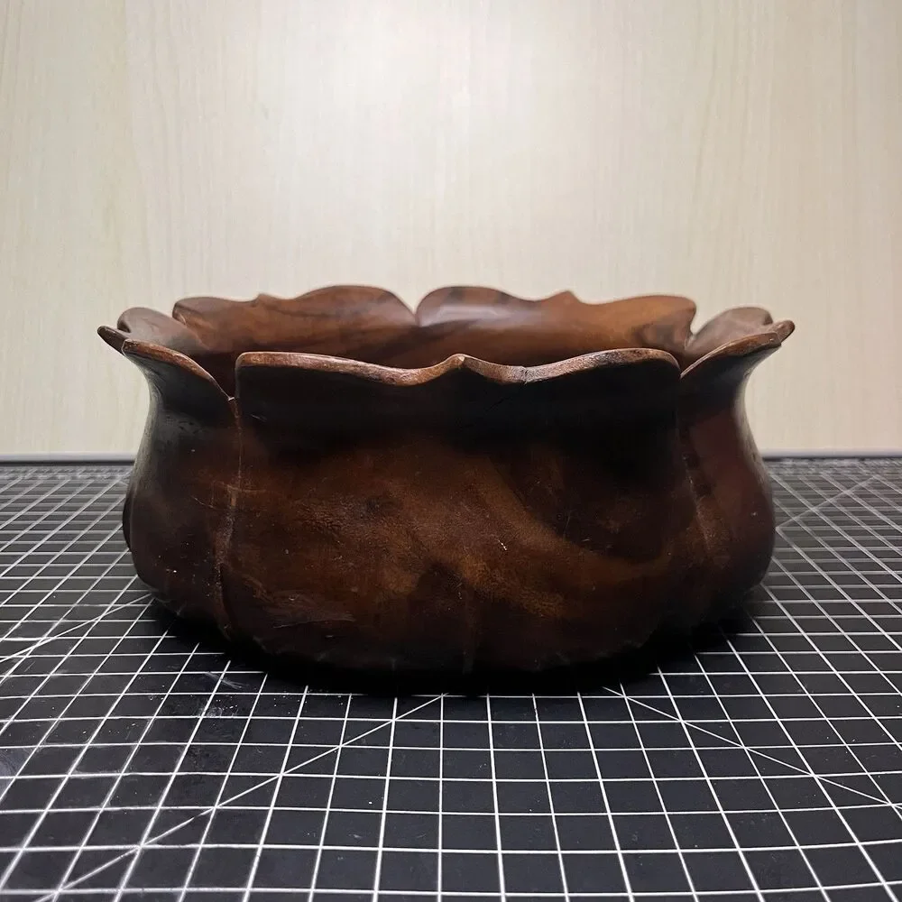 Vintage Hardwoods Wooden Bowl MCM tulip Carved Natural Storage Decor Container